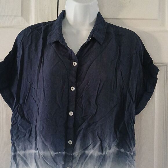 Beachlunchlounge blue tie dye button down shirt  Sz L EUC - Picture 3 of 7
